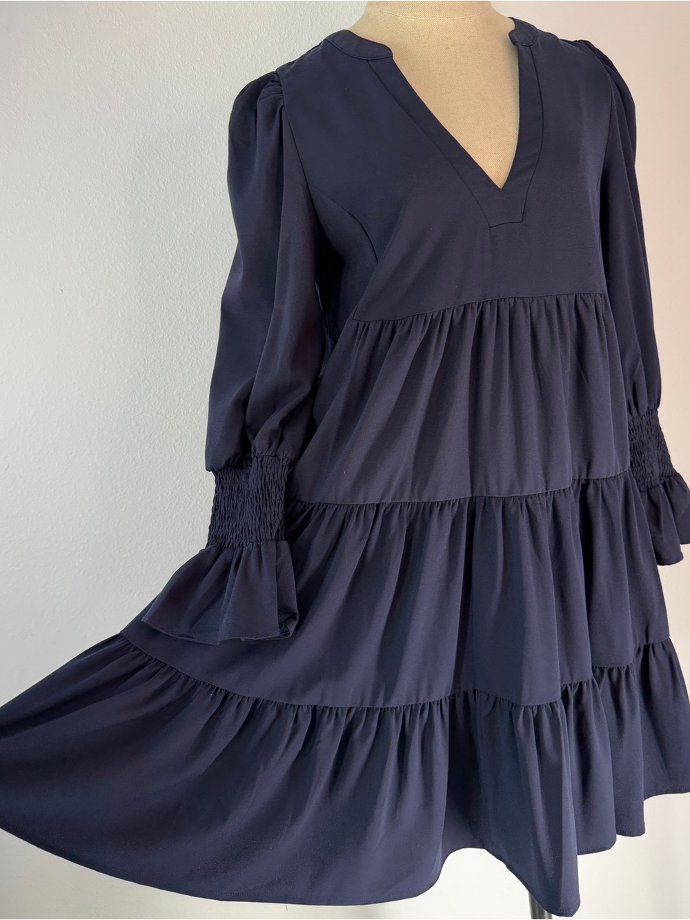 Pomander Place Tuckernuck Navy Blue Kenzo Dress Boho Tiered Crepe Feminine XS